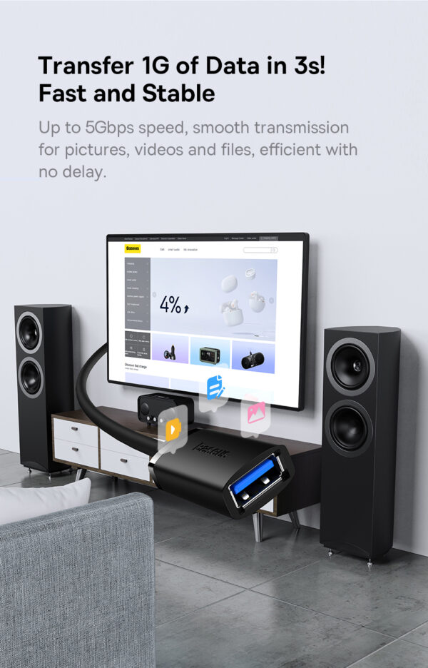 Baseus AirJoy Série Câble d'extension USB 2.0 1,5 m Noir Cluster - Image 3
