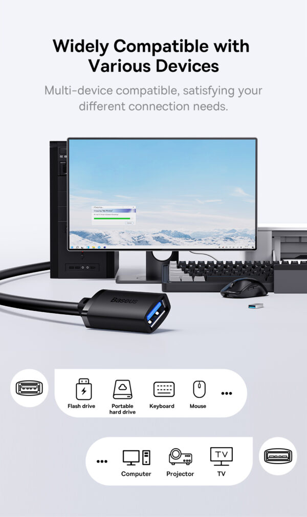 Baseus AirJoy Série Câble d'extension USB 2.0 1,5 m Noir Cluster - Image 2