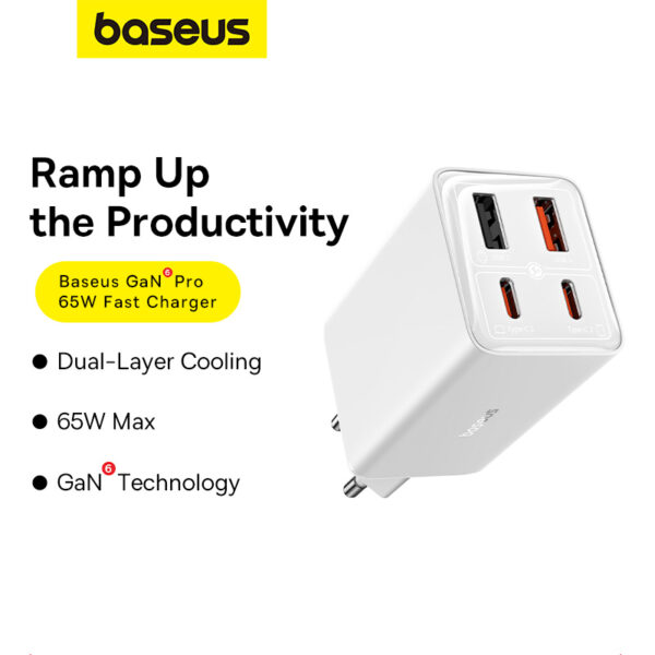 CHARGEUR AVEC CABLE TYPE-C VERS TYPE-C 4-PORTS 2*TYPE-C +2*USB (100W TECHNOLOGIE GaN) BASEUS - Image 2