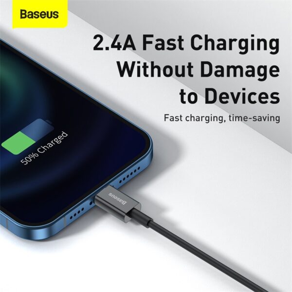 Baseus Câble USB Vers Lightning pour iPhone/iPad 2.4A 1m Noir - Image 3