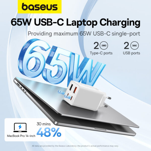 CHARGEUR AVEC CABLE TYPE-C VERS TYPE-C 4-PORTS 2*TYPE-C +2*USB (100W TECHNOLOGIE GaN) BASEUS - Image 3