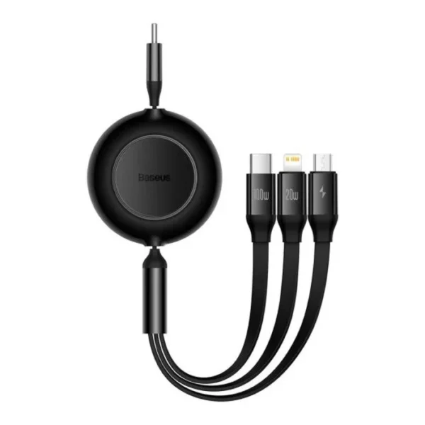 Câble de chargement 1 pour 3 USB vers Micro+Lightening+Type C 66W 1.2 m Noir Baseus