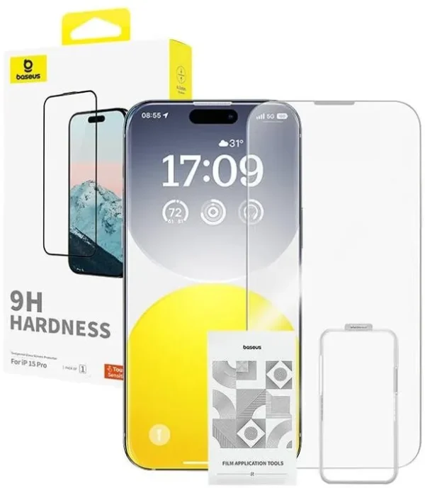 Protecteur d'Écran en Verre Trempé HD Full-Coverage Baseus Diamond Series pour iPhone 15 Pro, Transparent