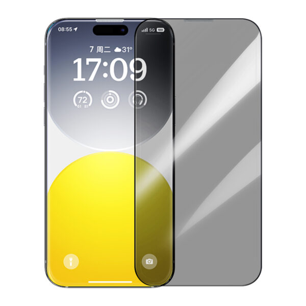 Protection d'écran en verre trempé Baseus Diamond Series à couverture totale pour iP 15 Plus, Protection de la vie privée