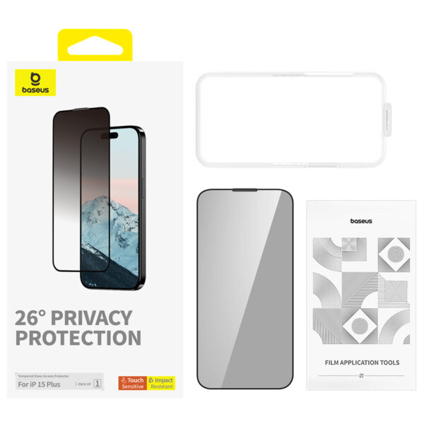 Protection d'écran en verre trempé Baseus Diamond Series à couverture totale pour iP 15 Plus, Protection de la vie privée - Image 2