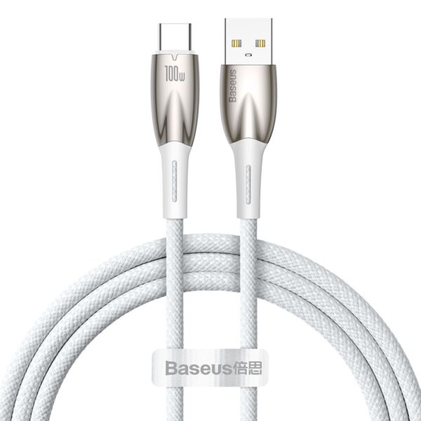 BASEUS GLIMMER SCÂBLE DE CHARGE ET DE DONNÉES HAUT DE GAMME, OFFRANT UNE CHARGE RAPIDE JUSQU'À 100W POUR LES APPAREILS USB-C.