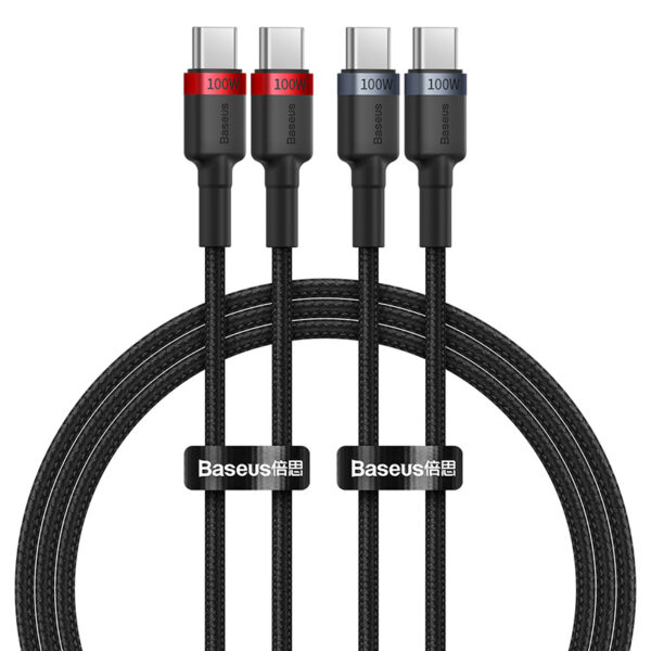 Câble de charge Baseus Cafule USB-C vers USB-C 100W 1m 2 pièces Rouge Noir + Gris Noir