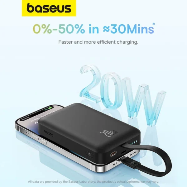 Batterie externe magnétique sans fil Baseus OS Mini, charge rapide, édition iP, 10000mAh, 20W, noir Cluster.
