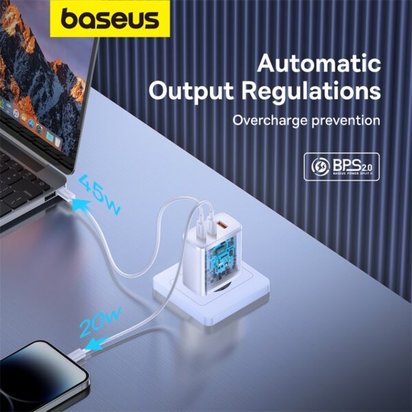 CHARGEUR 3-PORTS 2*TYPE-C + USB(65W) BASEUS - Image 3