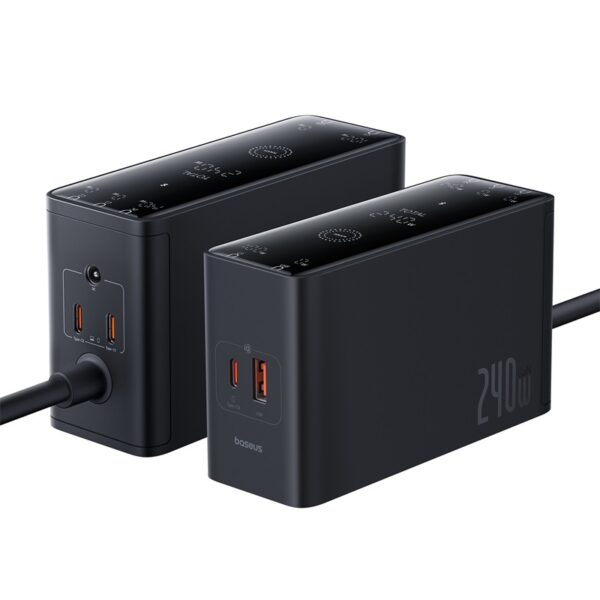 Chargeur de bureau intelligent Baseus Digital GaN 3C+U+DC 240W UE Cluster Noir - Image 2