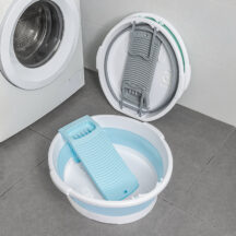 Bac à linge pliable avec planche à récurer